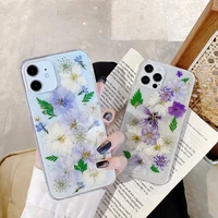 funda coque for iphone 13 11 12 pro max case real dry flower glitter for iphone x xs max 7 8 plus se 2020 phone case soft cover
