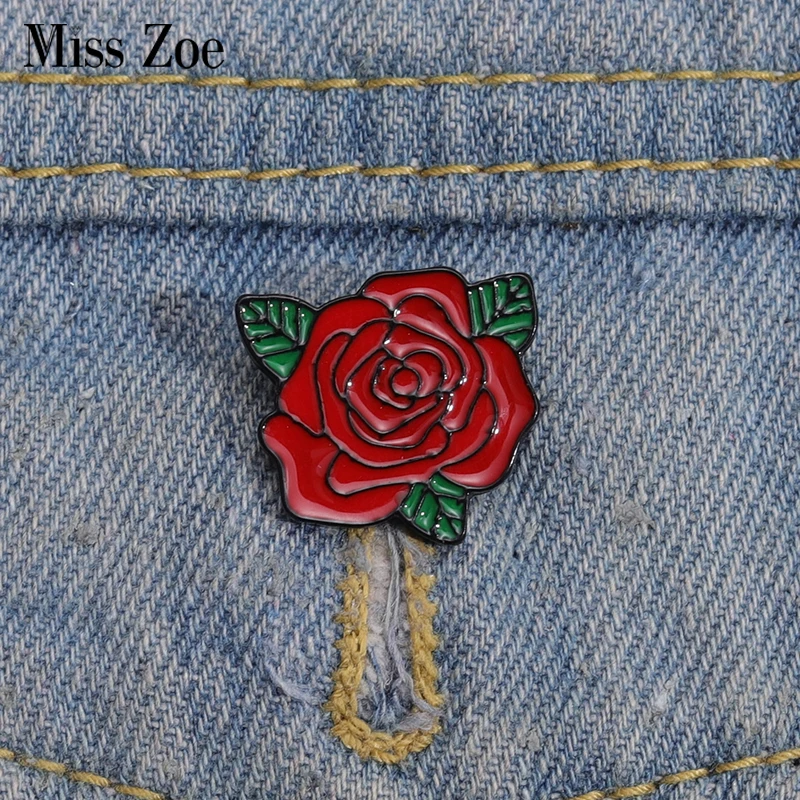 Red Rose Enamel Pins Custom Flowers Brooches Lapel Badges Floral Plant Jewelry Lover Mothers Day Gift for Kids Friends