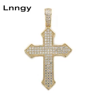 Lnngy 10K Solid Yellow Gold Hip-Hop Cross Charm Pendant for Men Women Iced Out CZ Real Gold Micro Pave Religious Jewelry