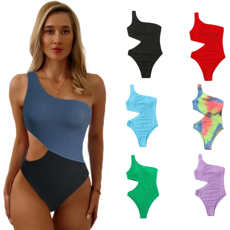 

Женский купальник на одно плечо, сексуальный купальник с вырезами, монокини, цельный купальный костюм, Стильное однотонное бикини для празд...