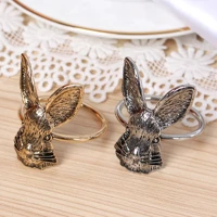 1pcs easter napkin buckle rings ancient gold rabbit head for table decoration gold silver metal ring wedding party supplies
