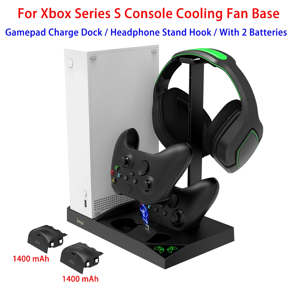 4 In 1 Vertical Stand For Xbox Series S Console Cooling Fan Base Dual Controller Charging Dock With Headphone Stand Hook for XSS