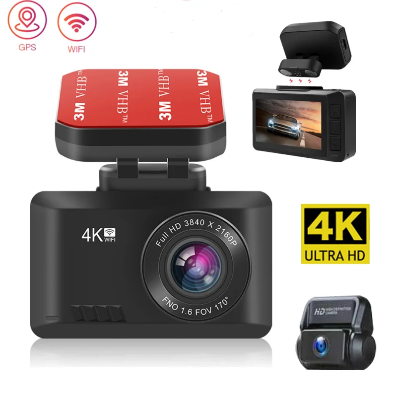 

OEM HD 2160p 4k Imx323 3840*2160p Driving track Dash Cam Gps Wifi Dvr Car Sensor Night Vision Camera Front and rear dual lenses