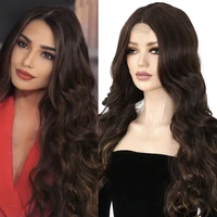 cosplay middle part lace wig synthetic lace long wavy black brown wig african american synthetic wigs for black women wigs