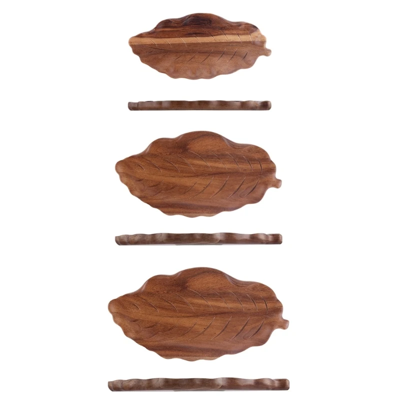 

Wooden Serving Platter Leaf-Shaped Snack Plate Fruits Dessert Decorative Tray
