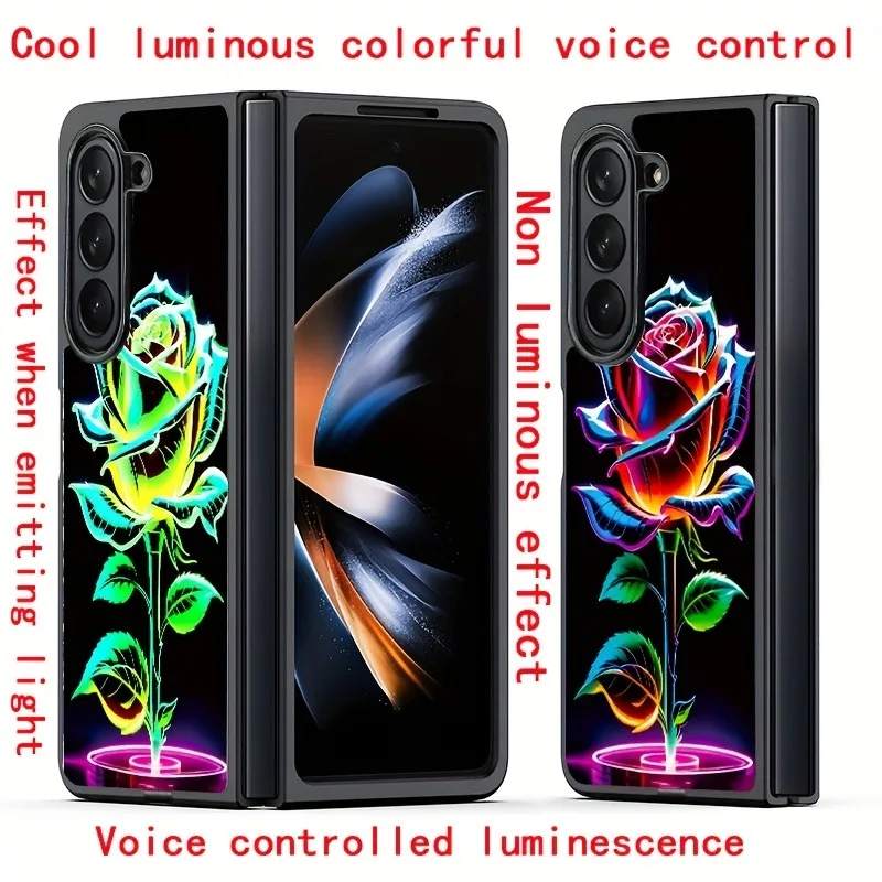 Фото Чехол для телефона Green Leaf Rose с голосовым управлением и LED-подсветкой для Samsung Z Fold 7 6 5 4 S25 S24 S23 S20 FE S22 Plus Note20 Ultra, светящийся (Luminous Fundas) №4