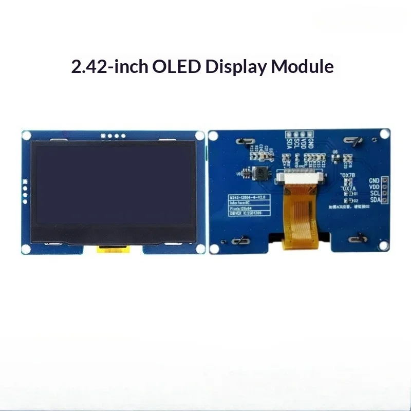 Фото 2,42-дюймовый OLED LCD-экран, 4-контактный монохромный экран IIC SSD1309, маленький экран, модуль дисплея 128x64 №1