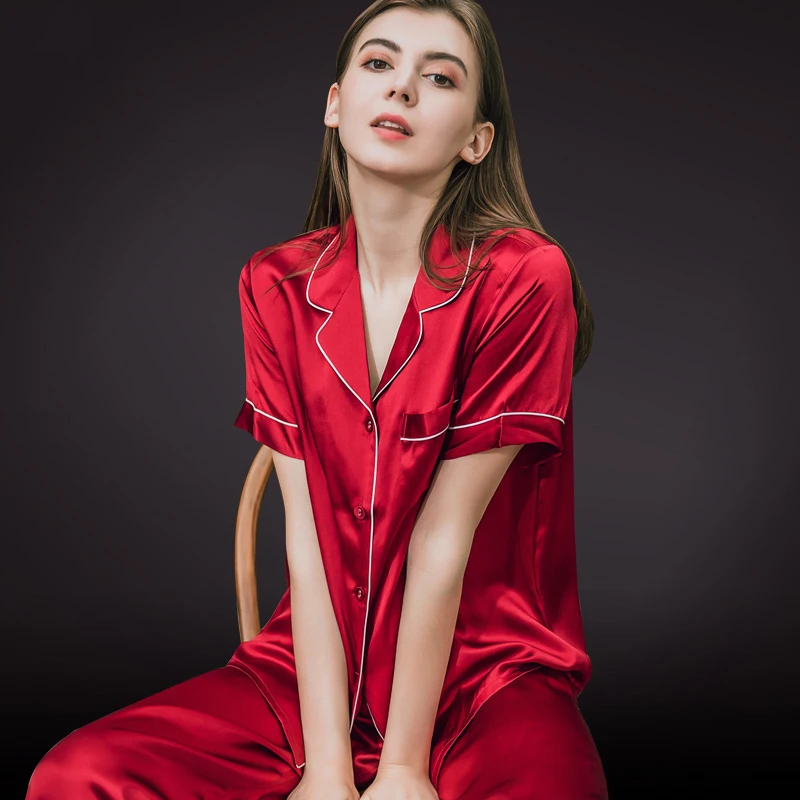 Sleepwear  for Women Short Sleeve Cardigan Summer Silk Housewear Lady Pajamas Birthday Pajamas Party Pijama