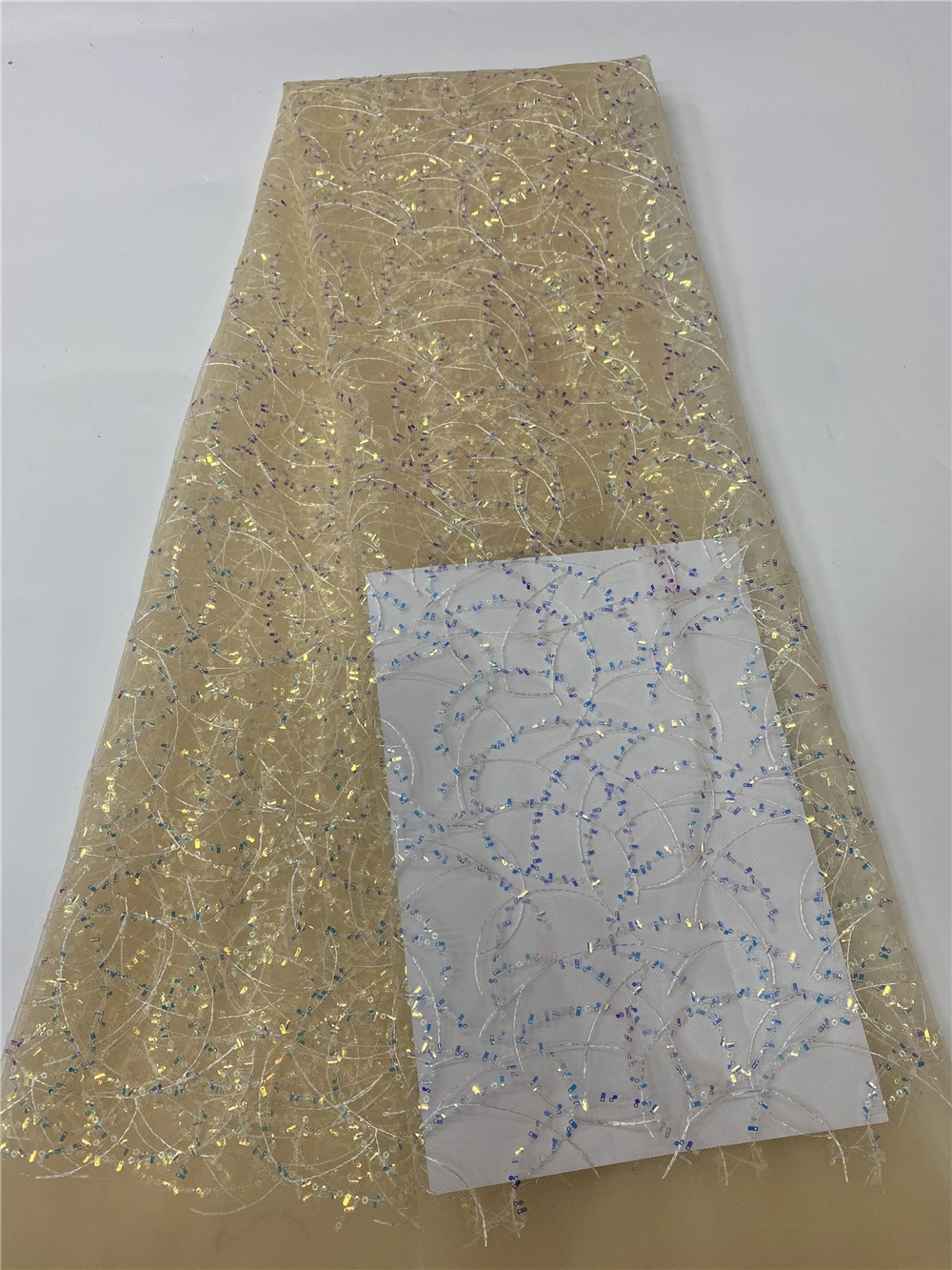 

2022 High Quality Sequence French Nigerian Sequins Net African Tulle Mesh Lace Fabric For Dress 2.5 Yards/Lot JC0303D