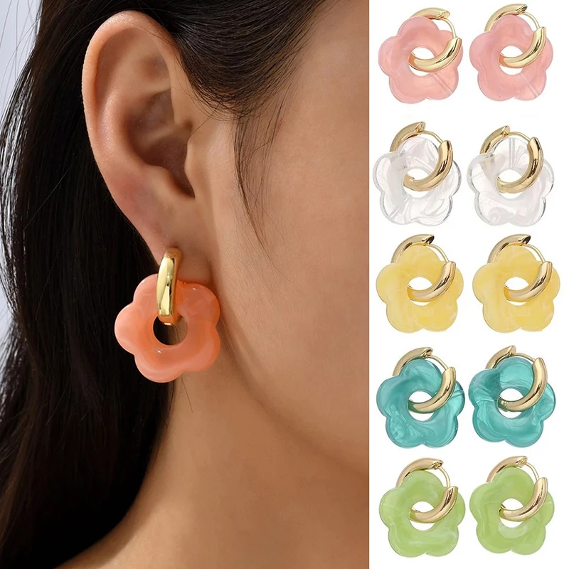 

Acrylic Flower Resin Drop Earrings Personality Temperament Circle Stud Earrings Women Girls Delicate Jewelry Gifts 2022 Wholesal
