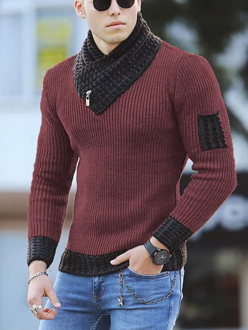 Autumn and Winter British Style Large Size Sweater Long Sleeve Scarf Turtleneck Men's Knitted Shirt