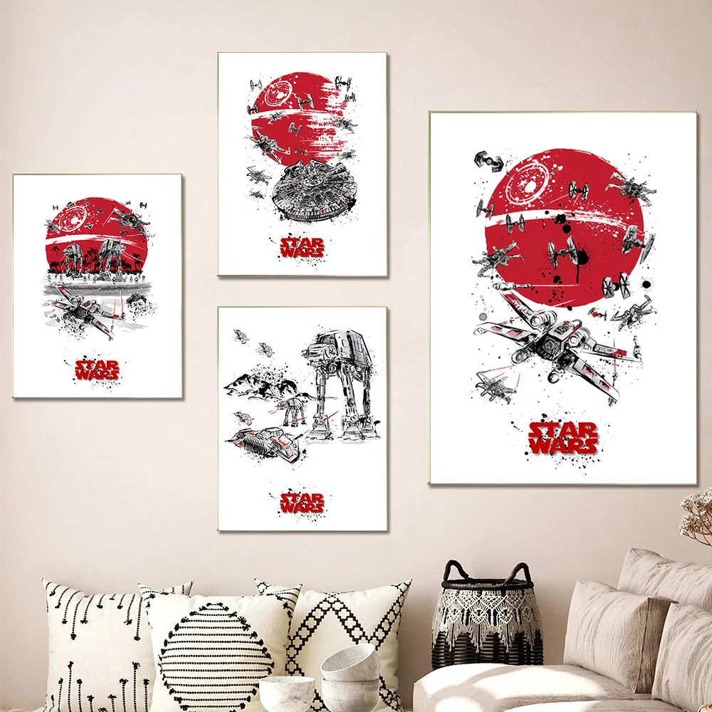 

Disney Star Wars Battle Scene Watercolor Poster and Prints Canvas Paintings Wall Art Picture Living Room Kids Bedroom Home Decor