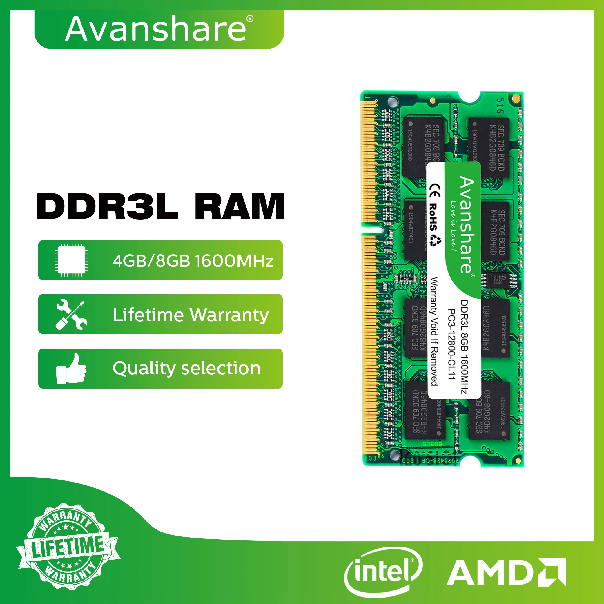 

ОЗУ Avanshare для ноутбука, DDR3L, 4 ГБ, 8 ГБ, 1333 МГц, 1600 в