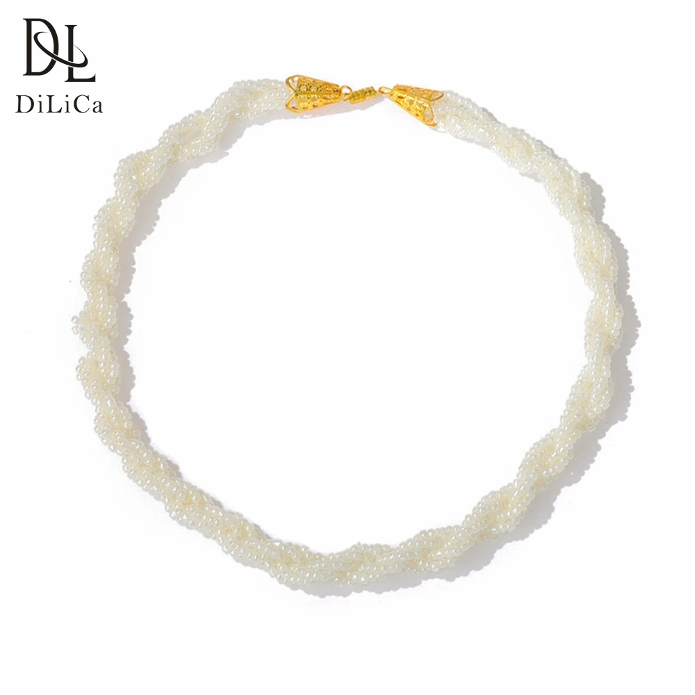 

DiLiCa Elegant White Chokers Necklaces for Women Layered Beads Chunky Choker Collar Statement Necklace Party Costume Jewelry