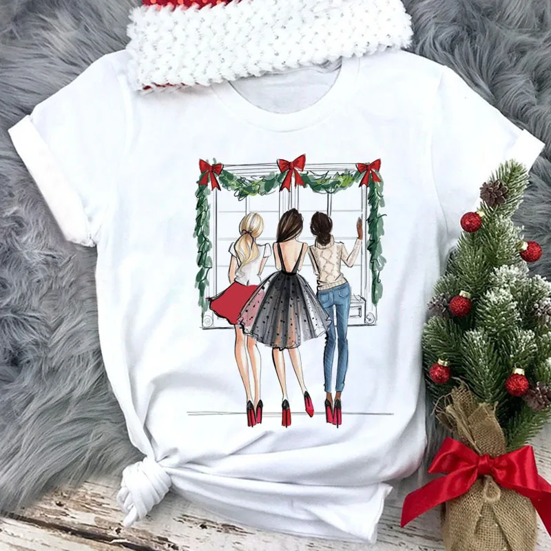 

New Christmas T Shirt Women Xmas T-shirt Female Short Sleeve Tops Graphic Tee Shirts Woman Cute Merry Shristmas T-shirts Clothes