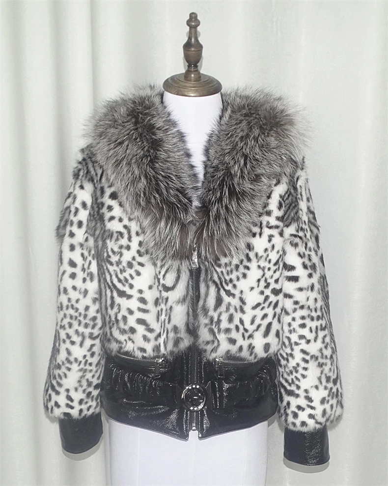 Real Fur Natural Rex Rabbit Fur Coat Genuine Leather Jacket Angora Rabbit Fur Outerwear Silver Fox Fur Collar Thick Warm Parkas