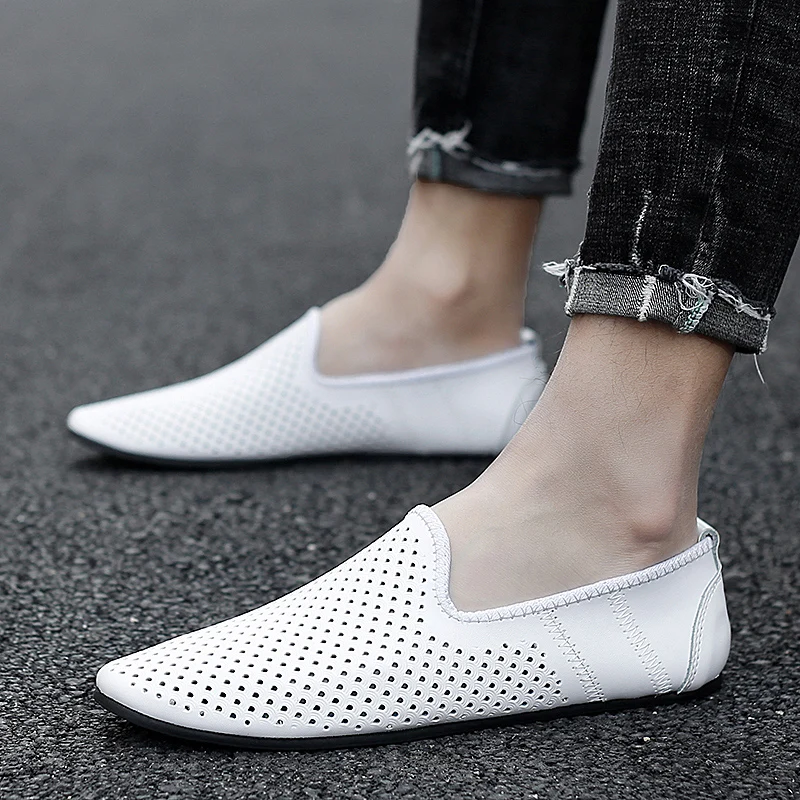 

Mens Casual Driving Shoes Hollow Out Leather Shoes Men Woman Loafers Breathable Man Moccasins shoes Zapatos Hombre S10240-S10245