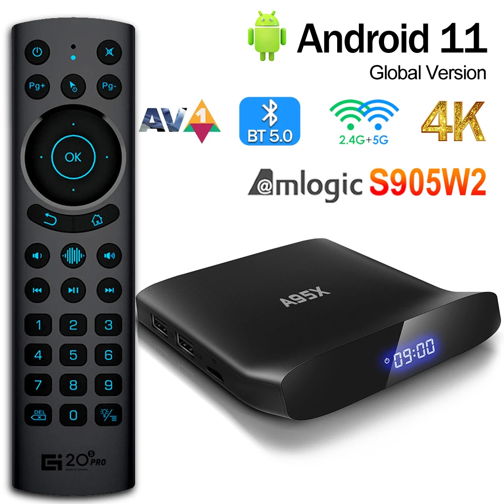 

Приставка Смарт-ТВ A95XW2, 4K, Android 11, четырехъядерный Amlogic S905W, 2.4 МБ, двойной Wi-Fi, 100 м, BT5.0, ТВ-приставка, 2 ГБ, 16 ГБ, 4 Гб, 32 ГБ, 64 ГБ, медиаплеер