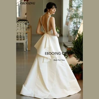 ebdoing newest wedding dress a line for bride satin scoop neckline long open back with bow bride gown 2022 vestidos de novia