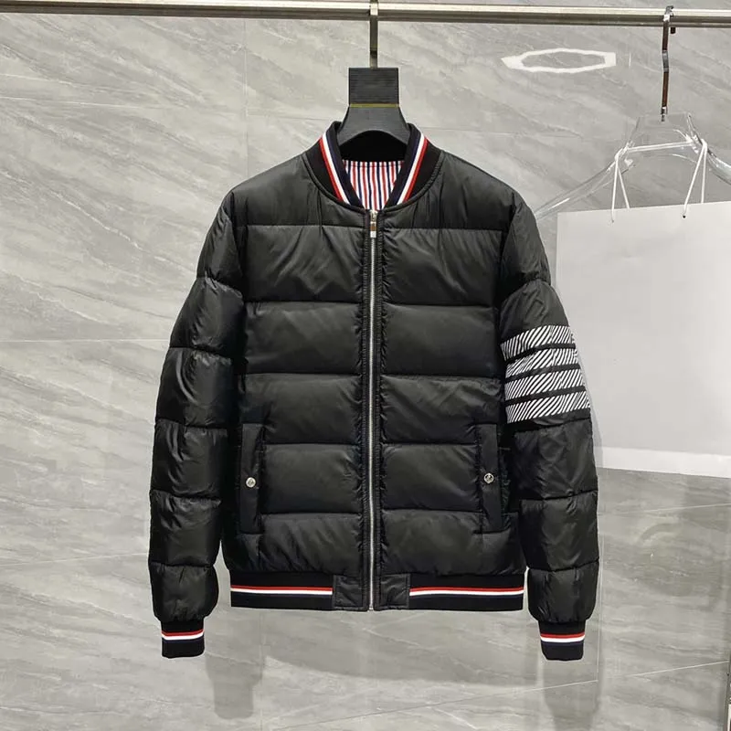 THOM Winter Jacket Men Parkas Warm Coat Luxury Brand Striped Design Baseball Collar Solid Women Fashion Duck Down Jacket