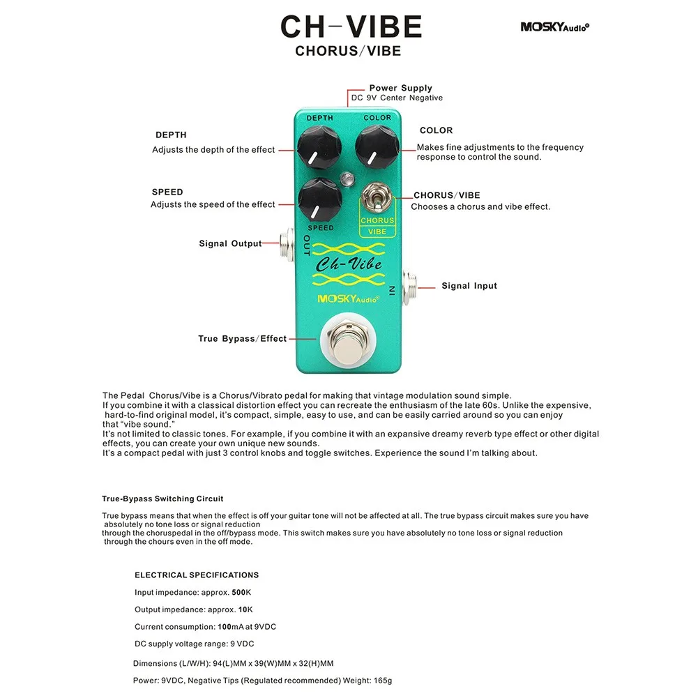 

Mosky Vintage Chorus Vibrato Tremolo Electric Guitar Effect Pedal Metal Vintage Vibe Effect Vibrato Guitar Pedal True Bypass