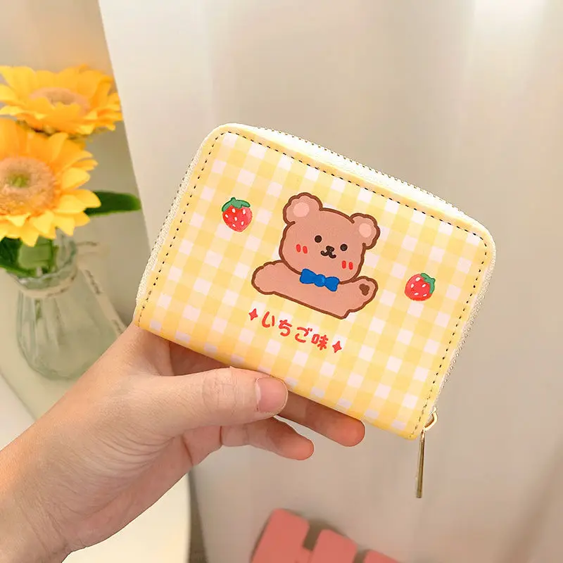 Ladies Short Cute Wallet Korean Cartoon Cute Bear Small Mini Coin Wallet Purse Clutch Card Cash Organizer Money Bag Purses