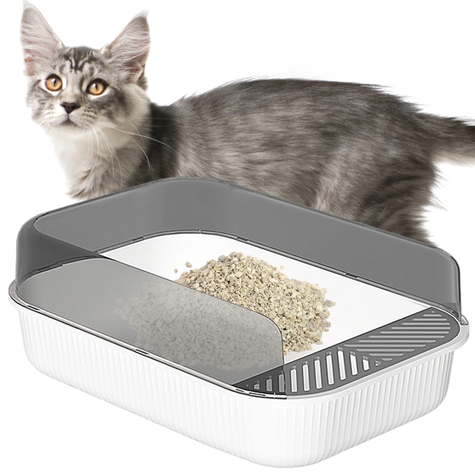 

Кошачий наполнитель с открытым верхом, коробка для кошачьего наполнителя с щитком, прочный, с высокой стороной, для просеивания наполнителя...