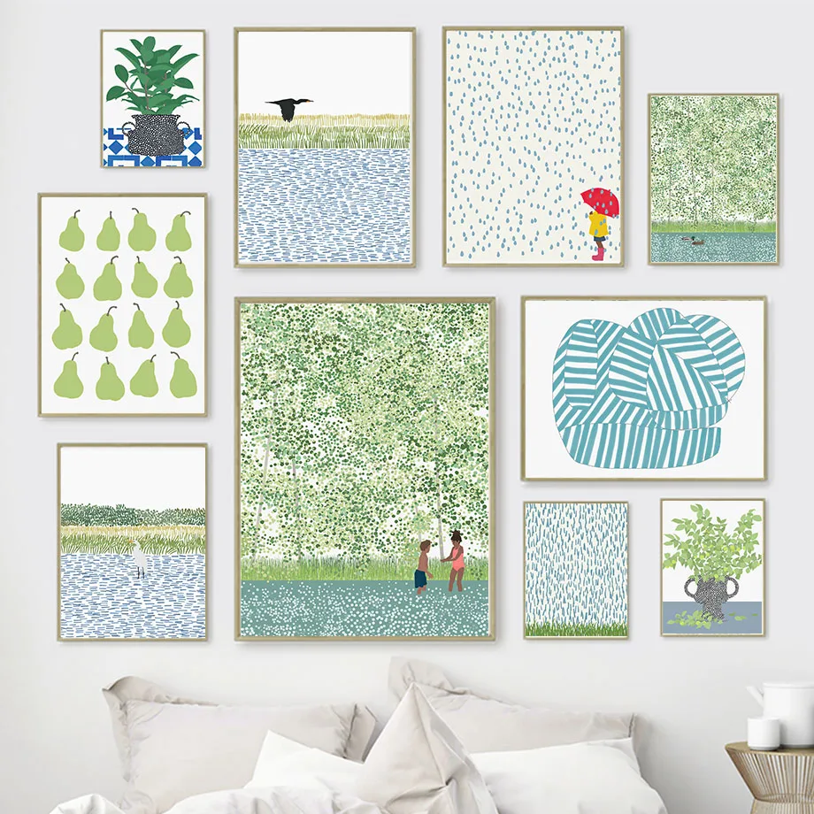 

Summer Forest Fruit Sailboat Sea Wave Minimalist Posters And Prints Canvas Painting Wall Art Pictures Living Room Home Decor