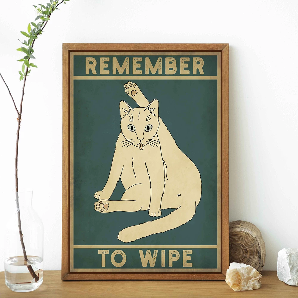 

、Retro Funny White Cat Poster Bathroom Kids Room Wall Art Picture Print Vintage Animal Modern Trendy Canvas Painting Home Decor