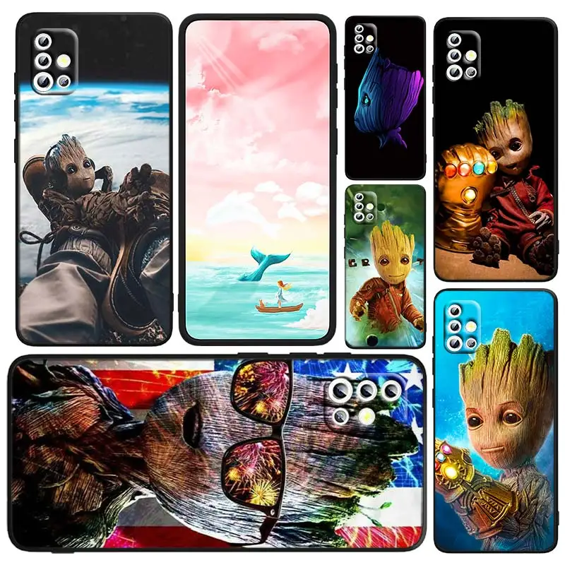 

Cool Cartoon Marvel Groot Phone Case For Samsung A73 A71 A50 A30A53 A52 A51 A33 A32 A23 A22 A03 A02 A03S A31 5G Black Cover