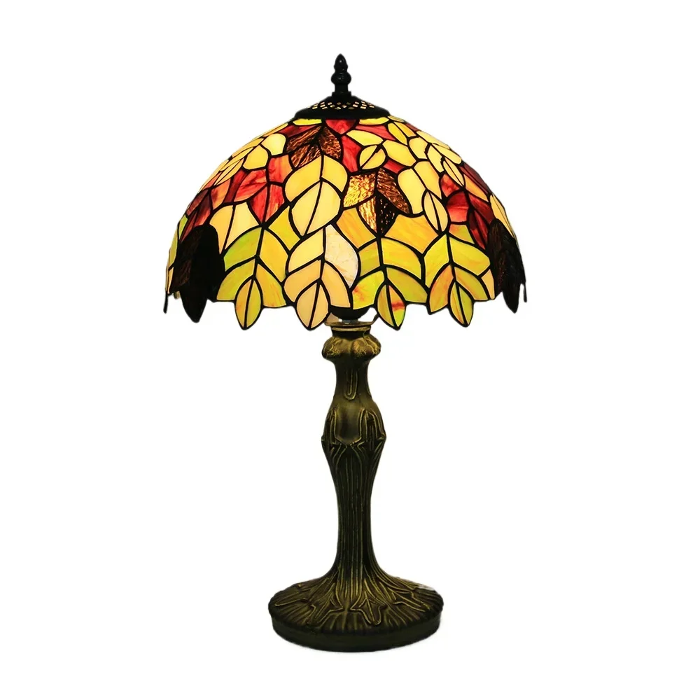 12-дюймовая винтажная настольная лампа Тиффани с витражным абажуром