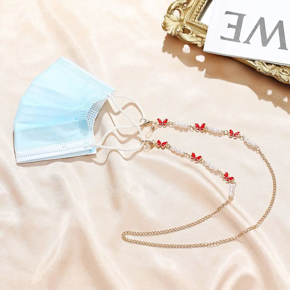 

Simple Alloy Metal Feather Glasses Chain Elegant Butterfly Pearl Eyeglasses Lanyard Women Fashion Sunglasses Spectacles Holders