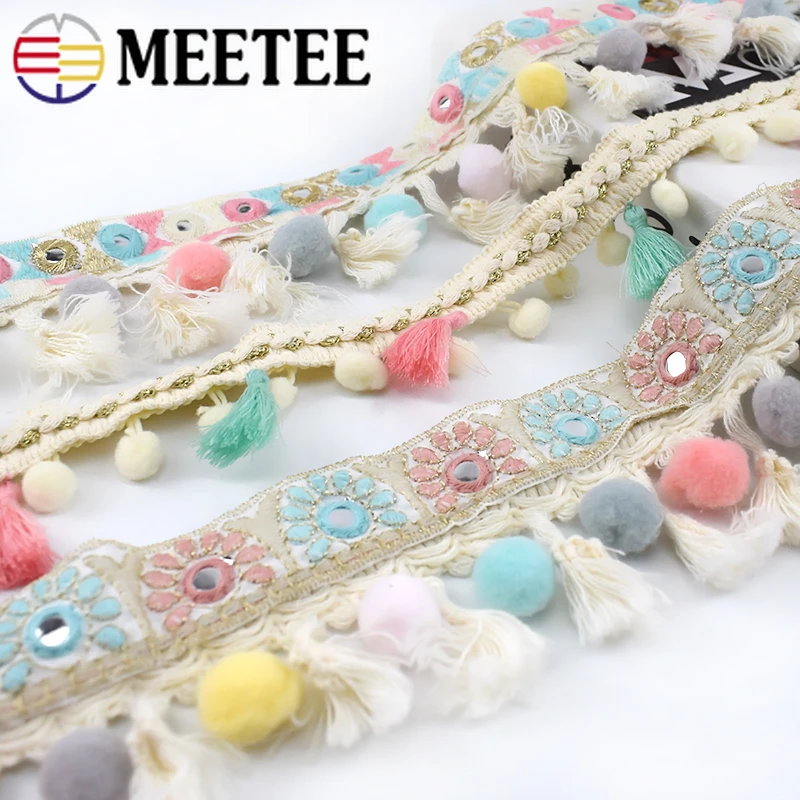 Meetee-Cinta de encaje bordada con borlas de Jacquard, accesorios de decoración para el hogar, artesanía artesanal, 1/3 metros