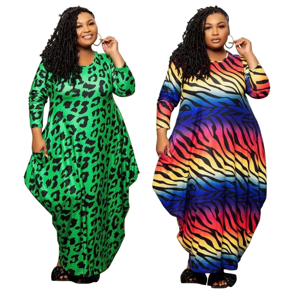 

L-4XL African Print Dresses Autumn African Women Long Sleeve O-neck Polyester Long Dress Maxi Dress African Dresses for Women