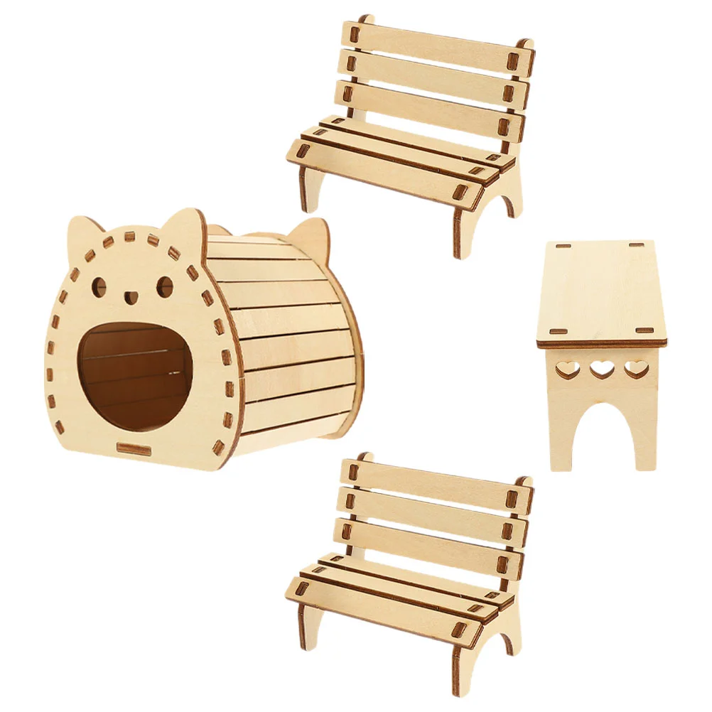 

Hamster Cabin Small Hideout Hut Guinea Toys Wood House Bathroom Decorations Self-assembly Chair Pet Wooden Nest