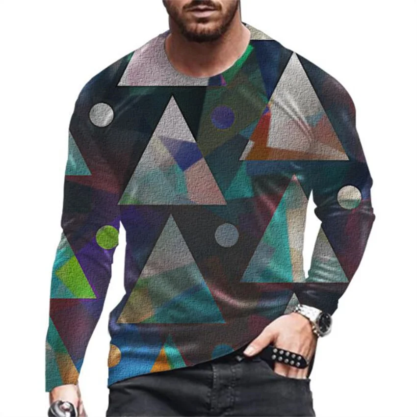 

European and American spring T-shirt 3D digital street trend fashion casual printed long sleeve round collar men's T-shirt