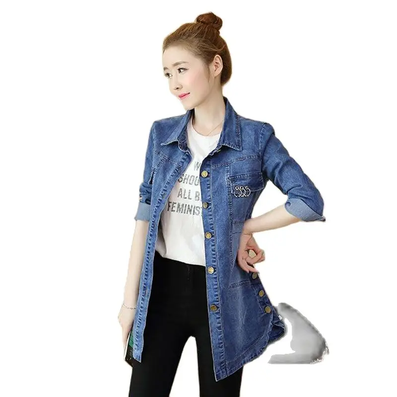 

Long Denim Jacket Female 2022 Spring And Autumn New Tide Female Korean Fashion Duttons Joker Slim Loose Slim Casual Coat Female
