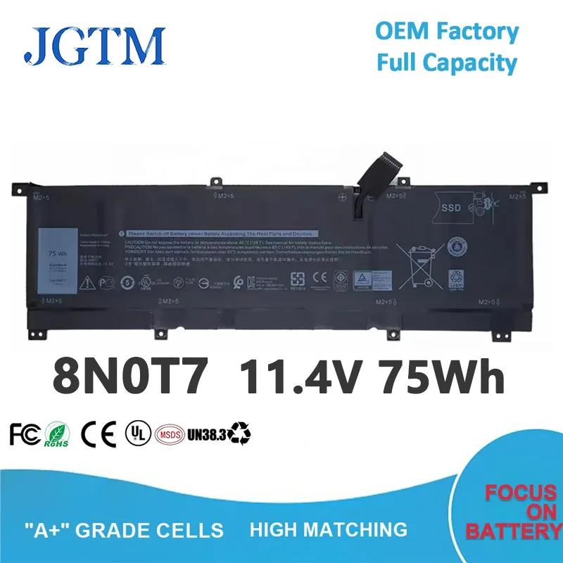 11 4 В 75 Втч 8N0T7 Аккумулятор для ноутбука Dell XPS 15 9575 2-в-1 P Recision 5530 Мобильная рабочая