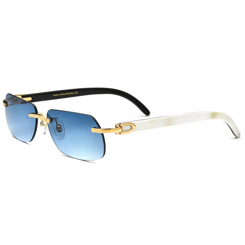 

Новинка, оптовая продажа, модные дизайнерские мужские прямоугольные солнцезащитные очки без оправы UV400 Ox Horn с индивидуальным логотипом от производителя, трендовые солнцезащитные очки