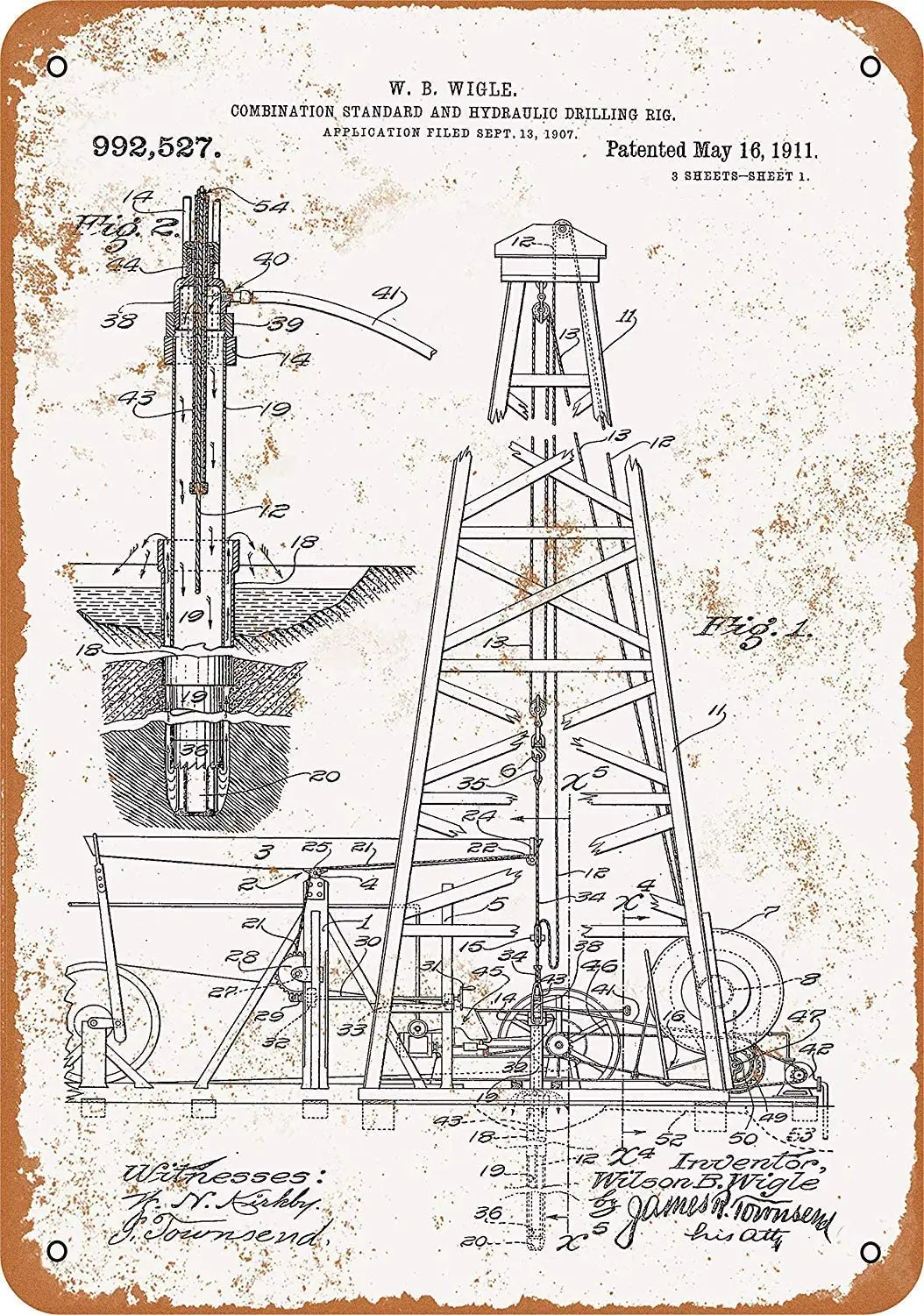 

Signs 8 x 12 Tin Sign - Oil Drilling Rig Patent - Metal Sign Vintage Look Garage Man Cave Retro Wall Decor tin sign