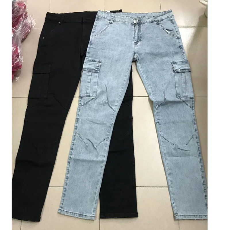 New Men's Fashion Motorcycle Jeans Vintage Slim Pockets Jeans Casual Street Style Hip Hop Retro Denim Jeans Plus Size