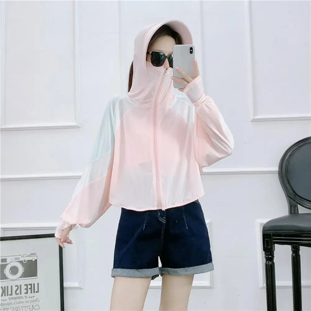 

Sun Protection Coat Stand Collar Thumbhole Design Good Breathability Outdoor Sport Sun Protection Hoodie Shirt Clothing