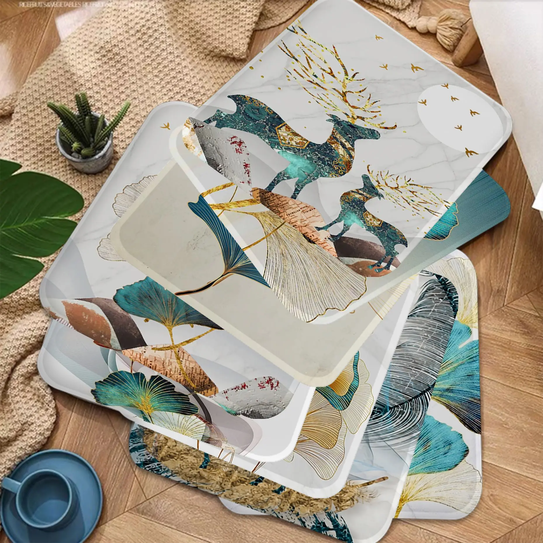 

Abstract Modern Gold Ginkgo Leaves European Fabric Cushion Non-slip Living Room Sofa Decor Students Stool Tatami Office Seat Mat