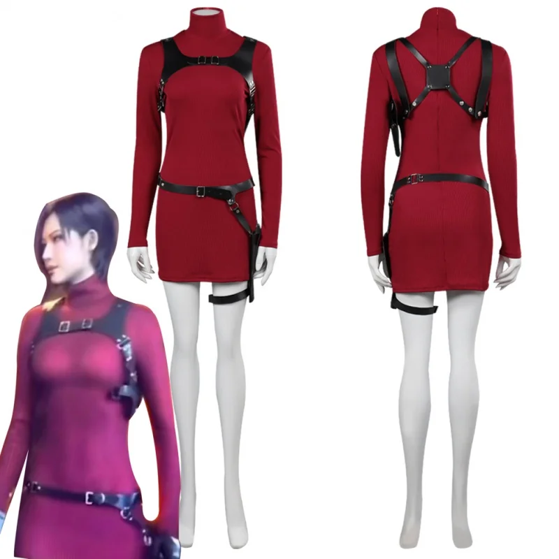 

Remake Evil 4 Ada Wong Costume Dress Belt Halloween Carnival Disguise Suit For Adult Women Girls Role Playing.