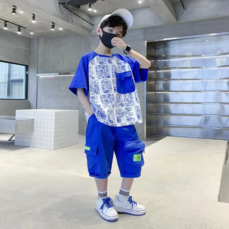 

2023, подростковая мода, Детская футболка с коротким рукавом и шорты, спортивные повседневные наряды из 2 предметов для мальчиков-подростков, комплекты одежды