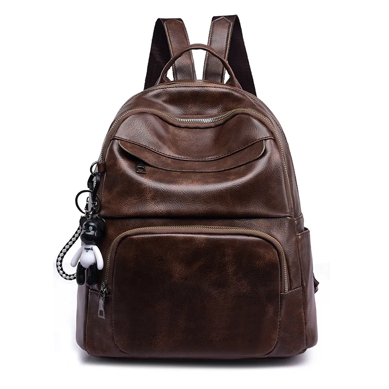 

2022new Vintage PU Leather Women Backpack For Teenage Girls School Bags Bookbag Travel Backpacks High Quality Black Brown Mochi