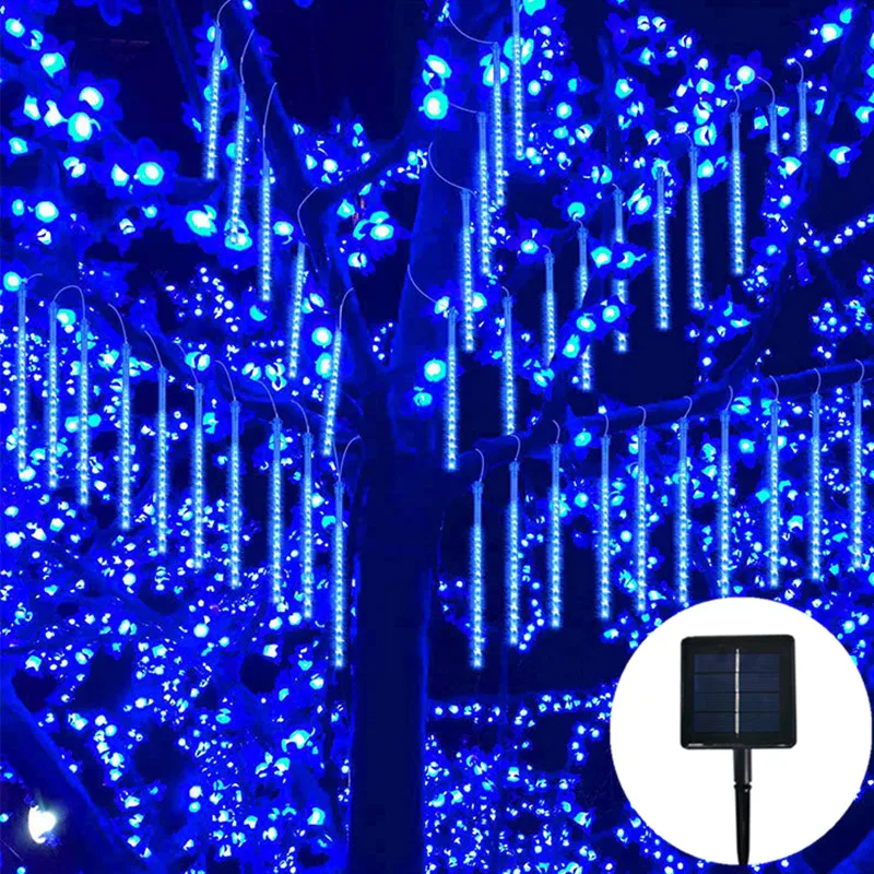 

30/50cm 8 Tubes LED Meteor Shower Solar String Lights Fairy Garden Decor Outdoor Christmas Tree Decoration Street Garland Lamp
