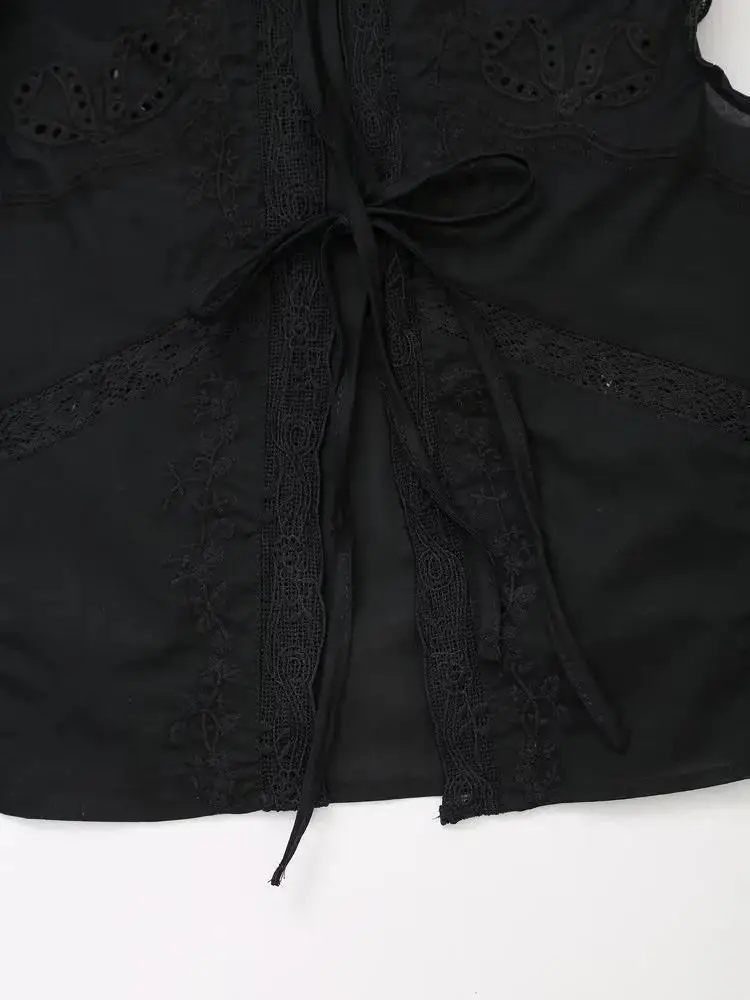 Летняя кружевная блузка с вышивкой и бантом женские топы без рукавов на шнуровке