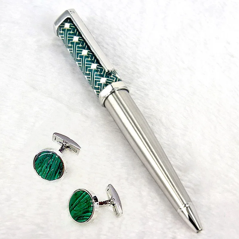 

VPR Heptagon CT Santos-Dumont Luxury Green Color Square Silver Wave Line Pattern Ballpoint Pen With Serial Number Writing Good