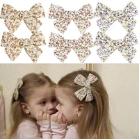 cute baby girls hair clips printed bows hairpin for toddler cotton linen barrette children country style kids hair accessories